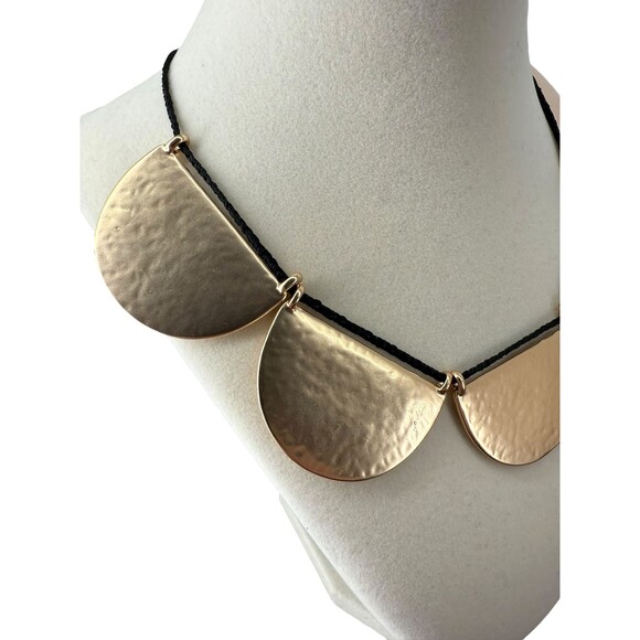 J. Jill Half Moon Pendant Necklace Hammered Gold Tone Semi Circle Cord Adjusts - Picture 5 of 9